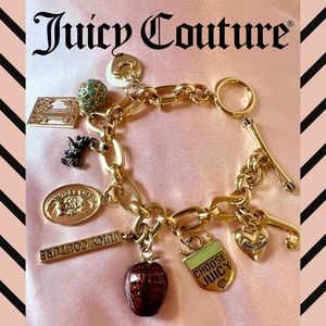 Vintage Juicy Couture Charm Bracelet Y2k Gold 11 Charms Scottie Love Heart Logo
